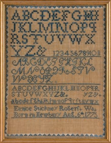 NEEDLEWORK SAMPLER 19th Century 16.75" x 12.5" sight. Framed 18" x 14".