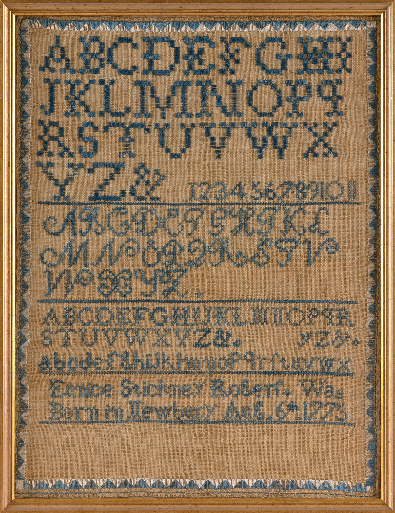 NEEDLEWORK SAMPLER 19th Century 16.75" x 12.5" sight. Framed 18" x 14". (1 of 2)