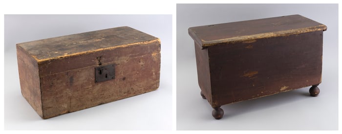 TWO STORAGE BOXES Early 19th Century Heights 9.5" and 14". Widths 21" and 23". Depths 10.75" and