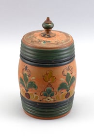 LEHNWARE PAINT-DECORATED TURNED WOOD CANISTER Lancaster County, Pennsylvania, 19th Century Height