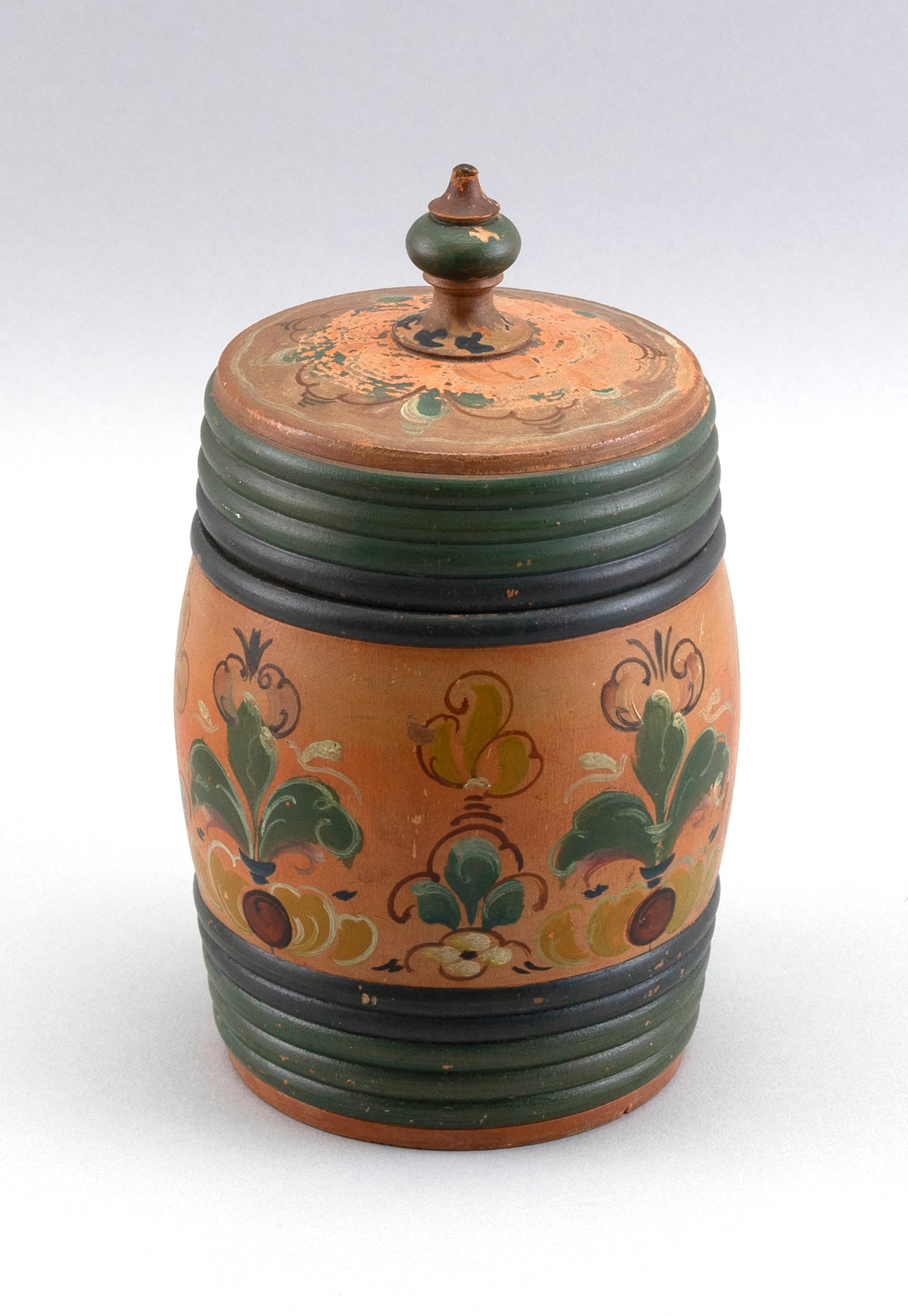 LEHNWARE PAINT-DECORATED TURNED WOOD CANISTER Lancaster County, Pennsylvania, 19th Century Height (1 of 3)