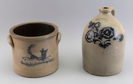 TWO PIECES OF STONEWARE 19th Century Heights 7.5" and 11.5".