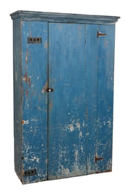 BLUE PAINTED JELLY CUPBOARD Late 19th Century Height 70.5". Width 44.5". Depth 16".
