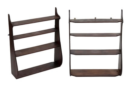 TWO WHALE-SIDE PINE SHELVES Late 19th Century Heights 34". Widths 26" and 26.5". Depths 8.5".