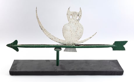 CAST IRON OWL WEATHER VANE Early 20th Century Height 16". Length 30".