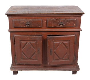 CANADIAN RED PAINTED PINE CUPBOARD 19th Century Height 42". Width 45". Depth 23".
