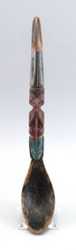 NORTHWEST COASTAL CARVED AND POLYCHROMED WOODEN FEAST SPOON 20th Century Length 15".