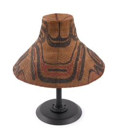 NORTHWEST COASTAL WOVEN SPRUCE ROOT HAT 19th Century Height 8".