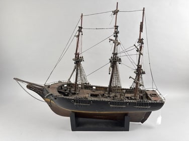 MODEL OF A THREE-MASTED SAILING VESSEL Late 19th Century Height 20.5". Length 25.5".