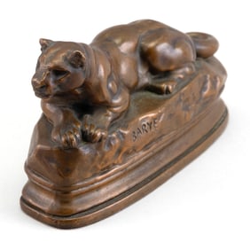 FRENCH BRONZE PANTHER OF TUNISIA AFTER ANTOINE-LOUIS BARYE Late 19th Century Length 8".