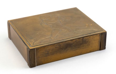 ROCKWELL KENT (NEW YORK, 1882-1971) FOR CHASE CO. "BACCHUS" COPPER AND BRASS BOX Mid-1930s Height