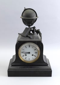 FRENCH BLACK SLATE MANTEL CLOCK 19th Century Height 15".