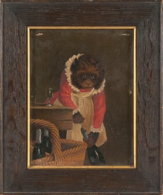 FRENCH SCHOOL (Late 19th/Early 20th Century,), Singerie painting of a monkey opening a bottle of