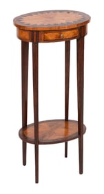 FRENCH PARQUETRY TABLE Late 19th/20th Century Height 27". Width 12.5". Depth 8.5".