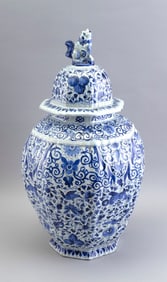 DELFT POTTERY LIDDED JAR BY JAN KUYLICH Holland, Circa 1680 Height 17".