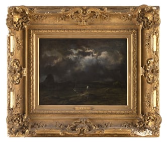 NARCISSE-VIRGILIO DIAZ DE LA PENA (France, 1807-1876), Storm scene., Oil on panel, 11.25" x 15".