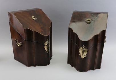 PAIR OF ENGLISH MAHOGANY KNIFE BOXES 18th/19th Century Heights 13.5". Widths 9". Depths 10".