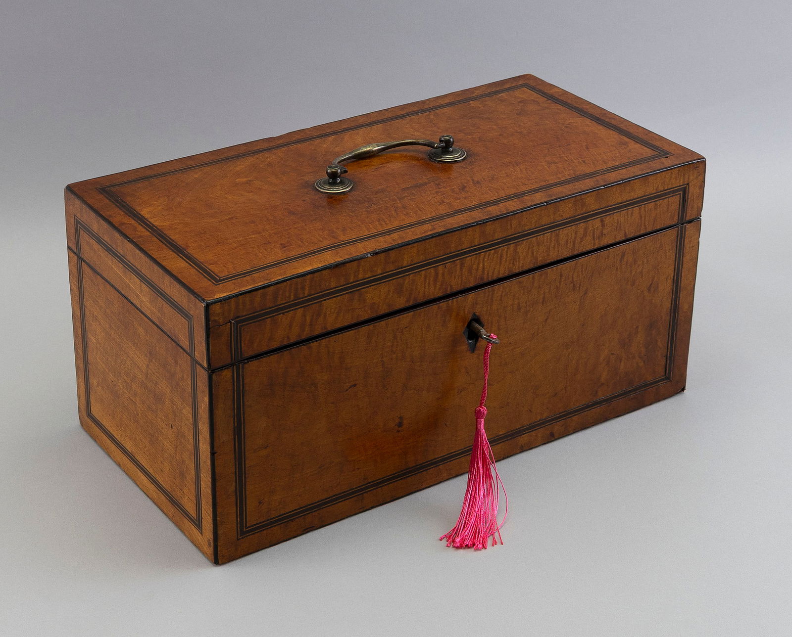 ENGLISH BEE'S WING SATINWOOD TEA CADDY 19th Century Height 13". Width 6.5". Depth 6.25". (1 of 3)