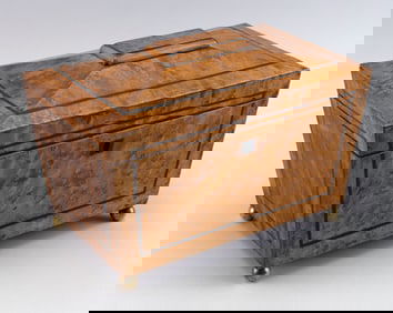 ENGLISH BURLED WALNUT TEA CADDY 19th Century Height 8". Width 10". Depth 6.5".