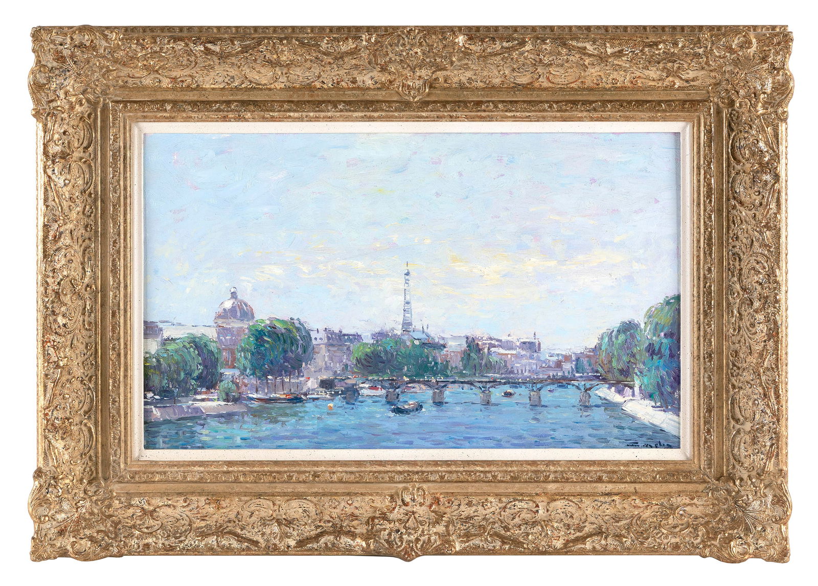 NIEK VAN DER PLAS (The Netherlands, 1954-), "De Seine, Paris"., Oil on panel, 12" x 20". Framed 19" (1 of 2)
