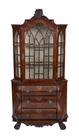 CONTINENTAL WALNUT AND BURLED MAHOGANY VENEER DISPLAY CABINET Late 19th Century Height 71.5". Width