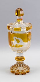 FINE AUGUST BOHM (1812-1890) CUT AMBER OVERLAY GLASS POKAL Northern Bohemia, Mid-19th Century Height