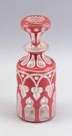 DOUBLE OVERLAY GLASS PERFUME BOTTLE 19th Century Height to rim 5.25". Height including stopper