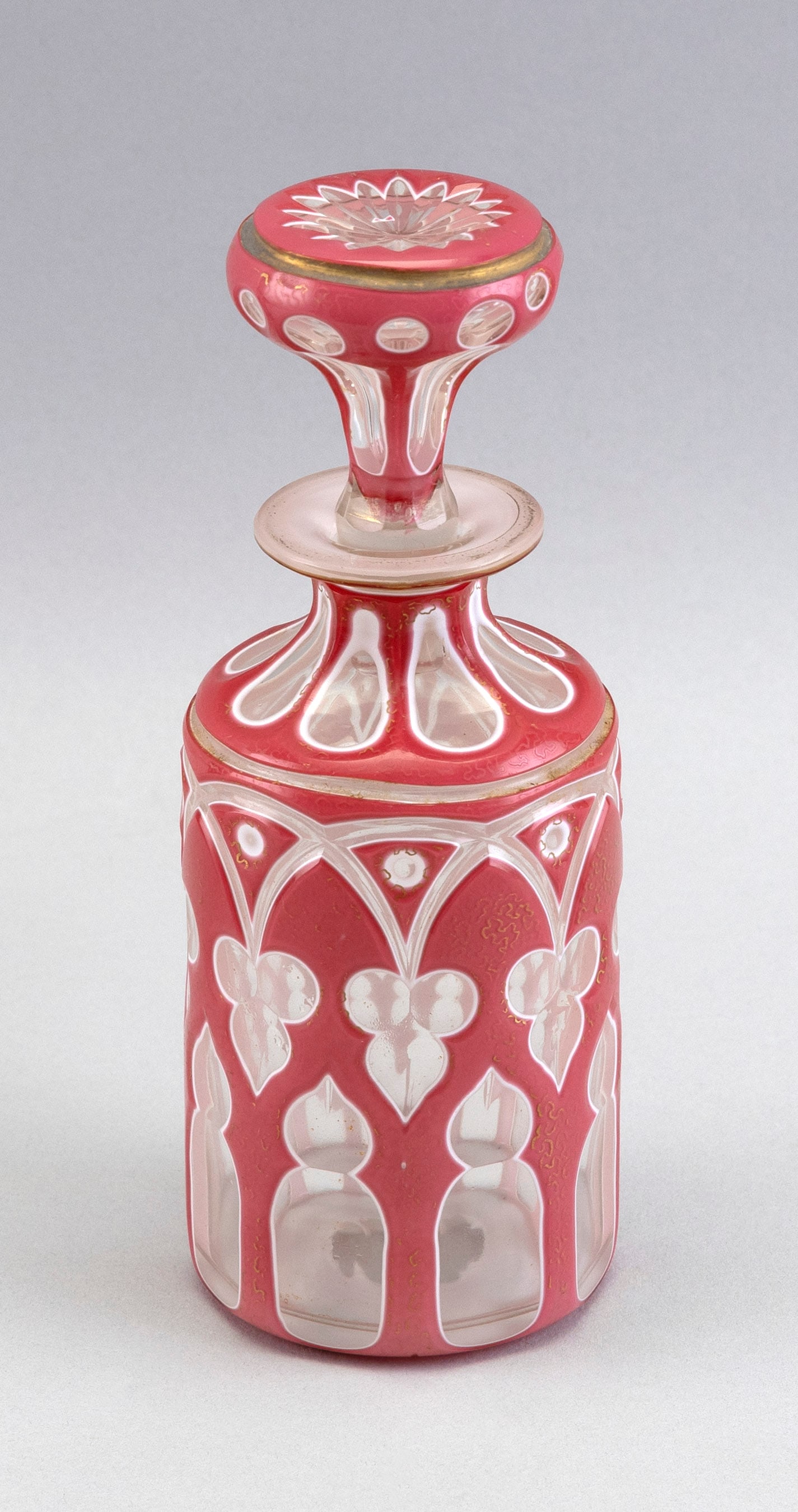 DOUBLE OVERLAY GLASS PERFUME BOTTLE 19th Century Height to rim 5.25". Height including stopper (1 of 2)