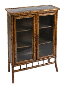 ENGLISH SCORCHED BAMBOO BOOKCASE Late 19th Century Height 41". Width 30". Depth 12".