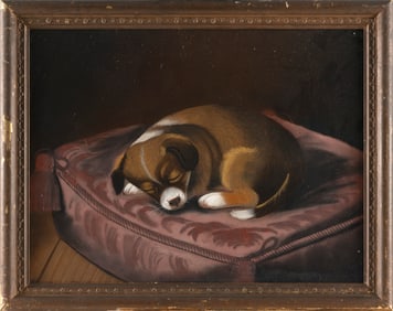 VICTORIAN PORTRAIT OF A SLEEPING DOG Late 19th Century Pastel, 13" x 17.5" sight. Framed 16" x 20".