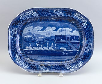 CLEWS STAFFORDSHIRE "LANDING OF GEN. LAFAYETTE" PLATTER England, 19th Century Length 17".
