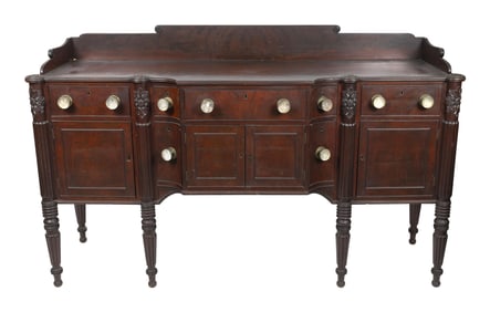 SHERATON SIDEBOARD ATTRIBUTED TO THOMAS SEYMOUR Boston, Circa 1810 Height to top of backsplash 50".