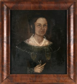 PORTRAIT OF SARAH BALLOU OF TROY, NEW HAMPSHIRE Mid-19th Century Oil on canvas, 27.5" x 24.5".