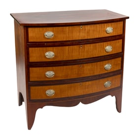 FEDERAL BOWFRONT BUREAU Early 19th Century Height 40.5". Width 42". Depth 22.5".