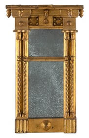 MINIATURE FEDERAL GILT MAHOGANY MIRROR Circa 1825 Height 13". Width 8".