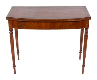 SHERATON MAHOGANY AND SELECT MAHOGANY VENEER CARD TABLE Massachusetts, Circa 1805 Height 30.25".