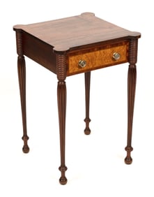 SHERATON ONE-DRAWER STAND Circa 1810 Height 27.5". Width 18.5". Depth 18.5".