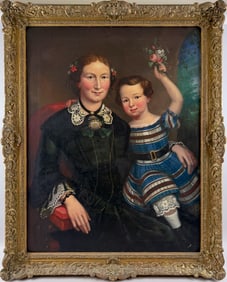 AMERICAN SCHOOL (19th Century,), Portrait of a mother and HER daughter., Oil on canvas, 36" x 28".