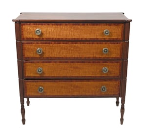 SHERATON BIRCH BUREAU Circa 1810 Height 41.5". Width 41.25". Depth 18".