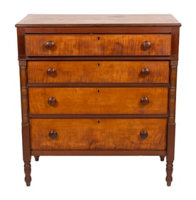 EMPIRE FOUR-DRAWER BUREAU Kentucky, Circa 1830 Height 44". Width 41". Depth 20".