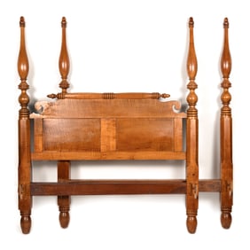 TIGER MAPLE FOUR-POST PLANTATION BED Kentucky, Circa 1830 Height 78". Width 83". Length across bolts