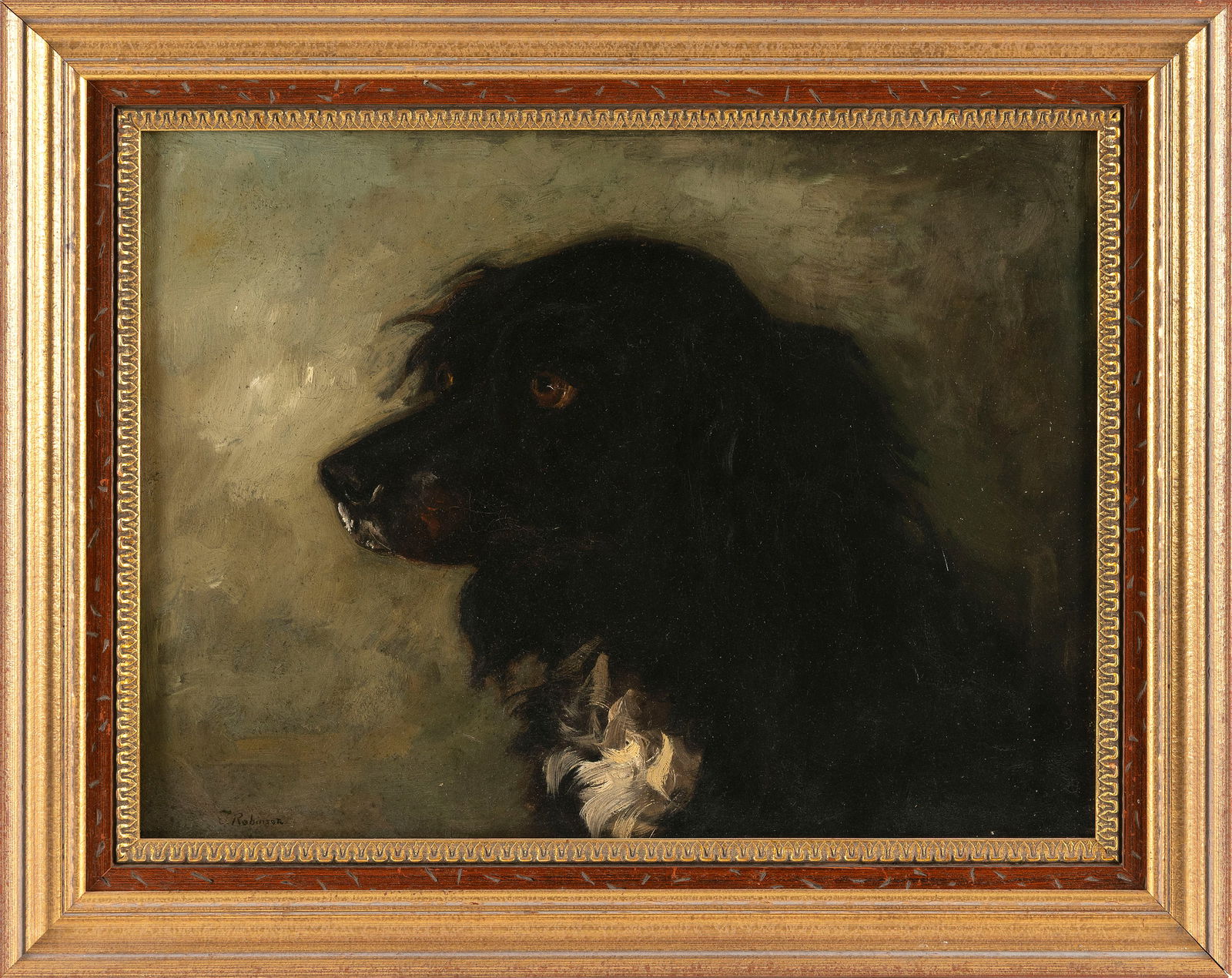 AMERICAN SCHOOL (19th Century,), Portrait of a dog., Oil on canvas, 15" x 20". Framed 19.5" x 25". (1 of 2)