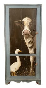 TOM ROSE PAINT-DECORATED CORNER CABINET Hadlyme, Connecticut, Contemporary Height 70". Width 35.75".