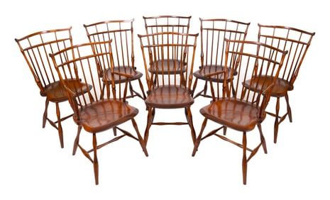 SET OF EIGHT D.R. DIMES CHERRY BIRDCAGE WINDSOR CHAIRS New Hampshire, Late 20th/Early 21st Century