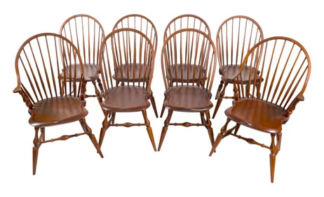 SET OF EIGHT WARREN CHAIR WORKS WINDSOR CHAIRS Warren, Rhode Island, Contemporary Back heights 37".