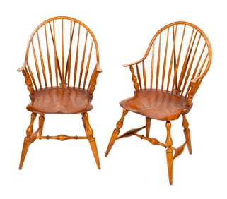 PAIR OF WARREN CHAIR WORKS WINDSOR CHAIRS Warren, Rhode Island, 20th Century Back heights 37". Seat