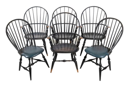 SET OF SIX WARREN CHAIR WORKS WINDSOR CHAIRS Warren, Rhode Island, 20th Century Back heights 41".