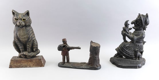 J. & E. STEVENS "CREEDMORE" CAST IRON MECHANICAL BANK 19th Century Heights from 7" to 13".