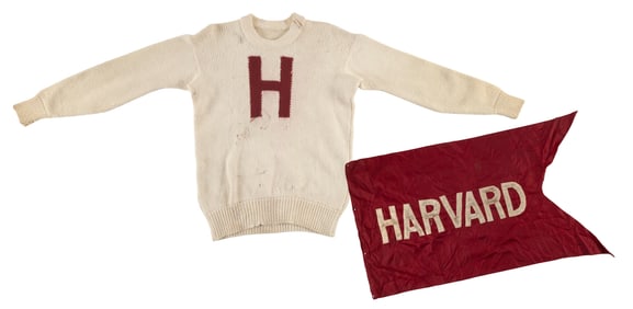 HARVARD FOOTBALL SWEATER AND PENNANT Early 20th Century