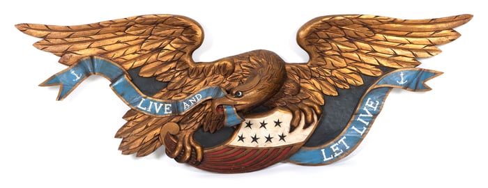 LARGE BOSTON ARTISTIC CARVING COMPANY EAGLE PLAQUE Mid-20th Century Height 26". Length 72".